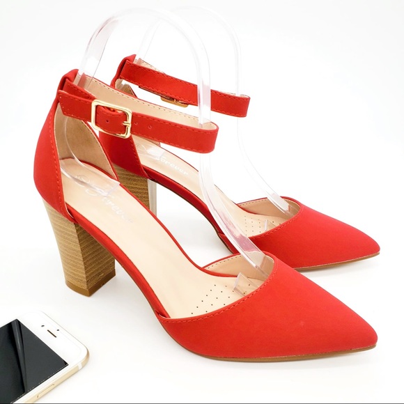Shoes - Red Closed Pointed Toe Heel